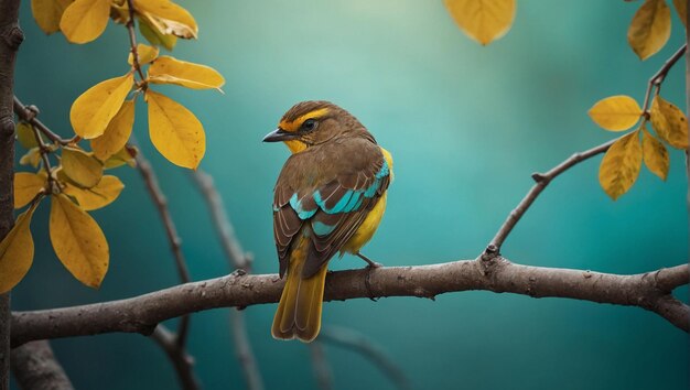 Beautiful Bird Siting on Branch with leaf Photography
