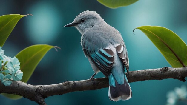 Photo beautiful bird siting on branch with leaf photography