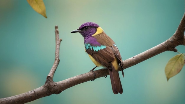 Photo beautiful bird siting on branch with leaf photography