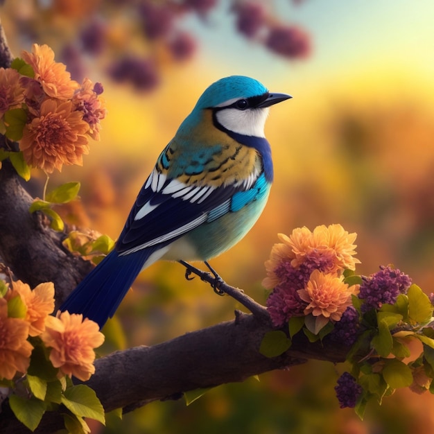 Photo beautiful bird sitting on a tree branch image ai generated