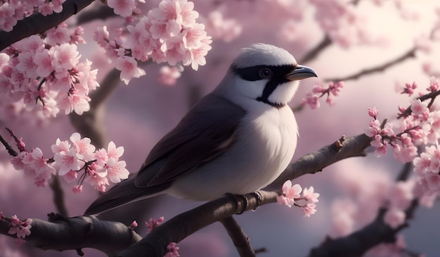 Beautiful bird with fantasy sakura tree Generative AI