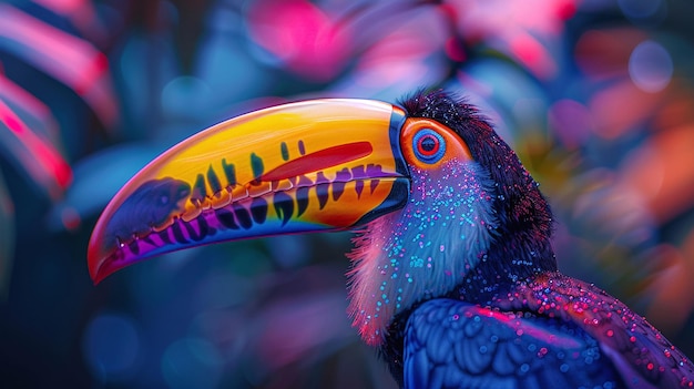 Foto un bell'uccello con un grande becco colorato