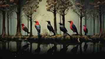 Photo beautiful birds collage representation 3d