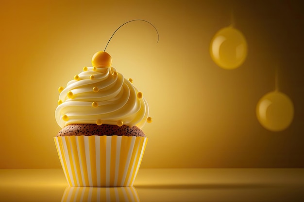 Beautiful birthday cupcake on a colored background illustrations Generative AI