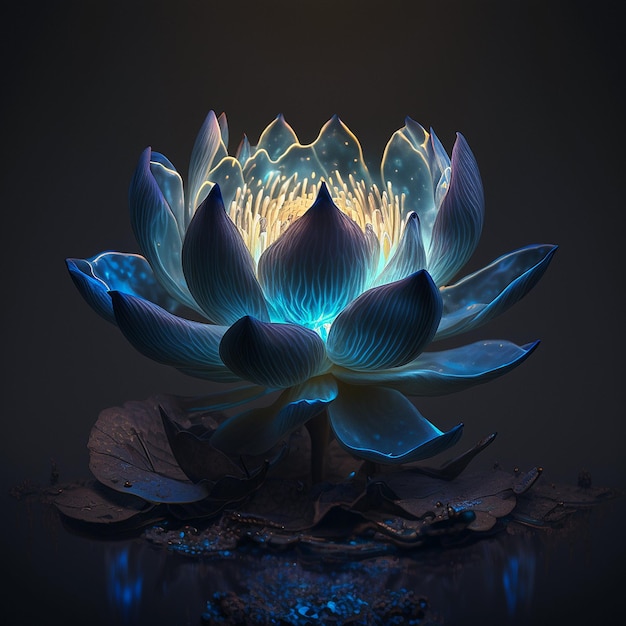 Beautiful black and Blue magic lotus images Generative AI