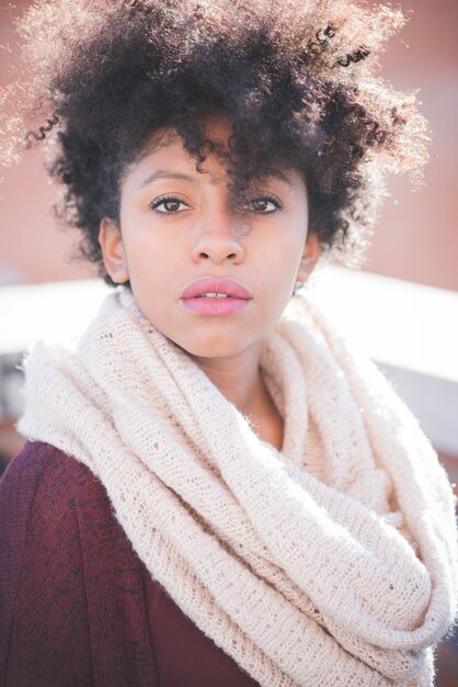 beautiful black curly hair african woman