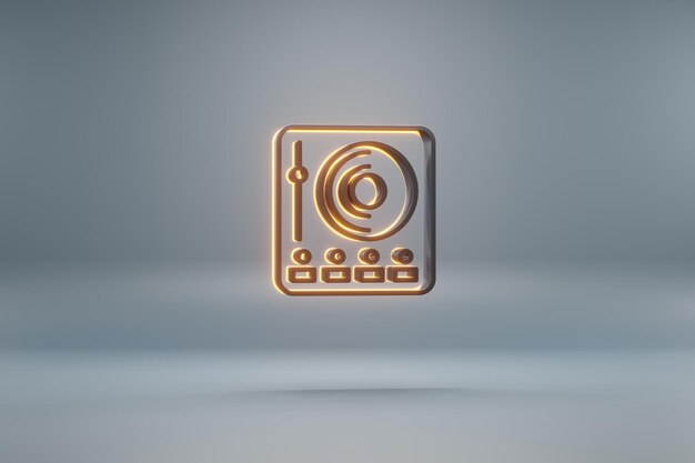 beautiful black dj music player with yellow light symbol icons on a blue background 3d rendering