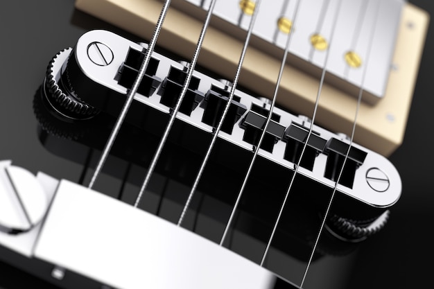 사진 레트로 스타일 극단적인 근접 촬영에 아름 다운 검은 일렉트릭 기타. 3d 렌더링