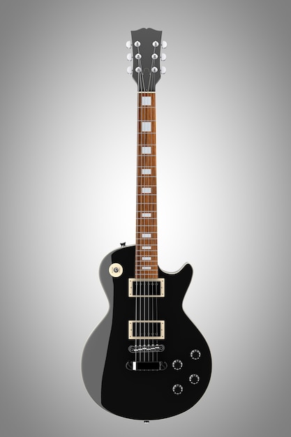 Beautiful Black Electric Guitar  in Retro Style on a white background. 3d Rendering