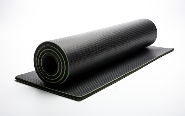 Photo beautiful black exercise mat role isolated on white background