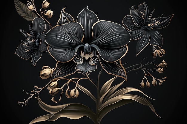 Beautiful black flower orchid AI