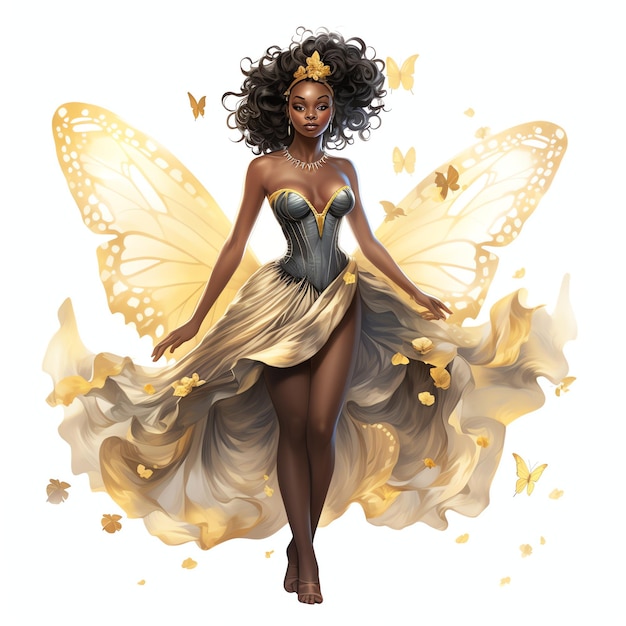 Beautiful black girl fairy clipart illustration