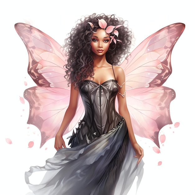 beautiful Black girl fairy clipart illustration