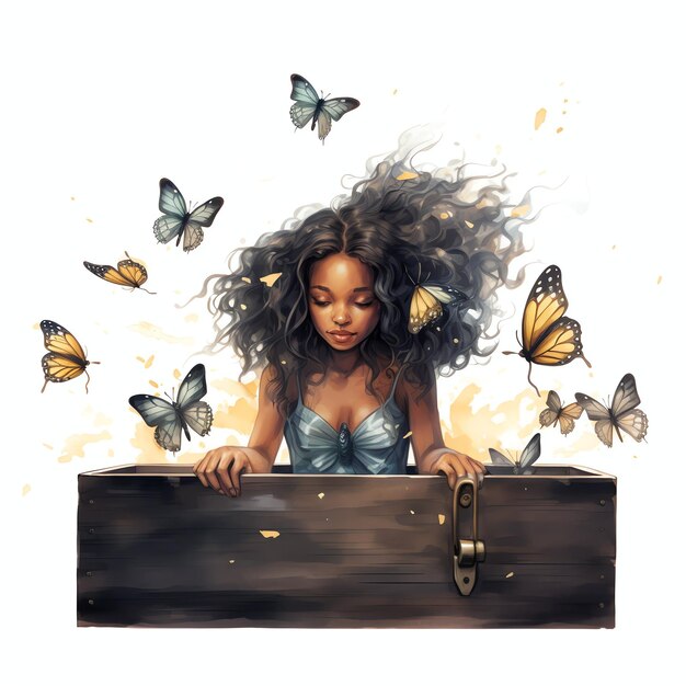 beautiful Black girl fairy clipart illustration