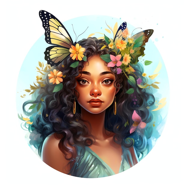 beautiful Black girl fairy clipart illustration