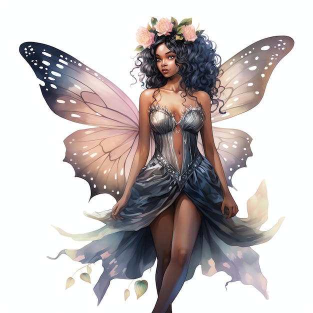 beautiful Black girl fairy clipart illustration