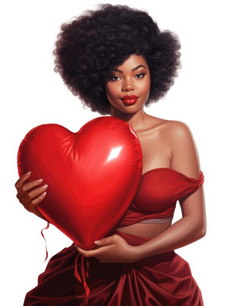 A beautiful black girl holding a giant heart