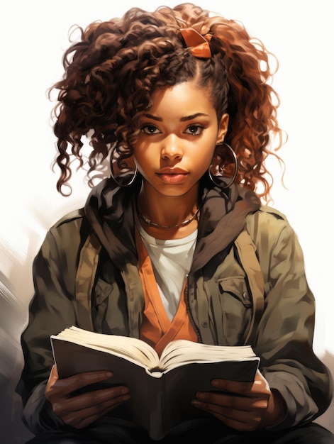 A beautiful black girl reading a book