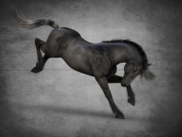 Beautiful black horse 3D rendering