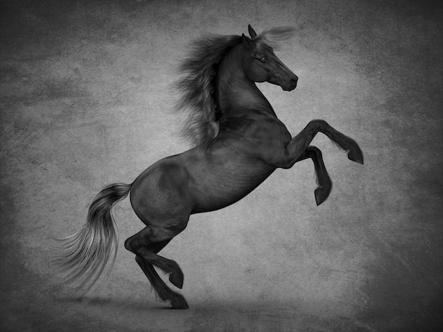 Photo beautiful black horse 3d rendering