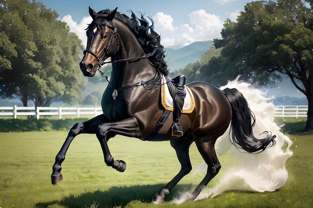 Beautiful black horse running free