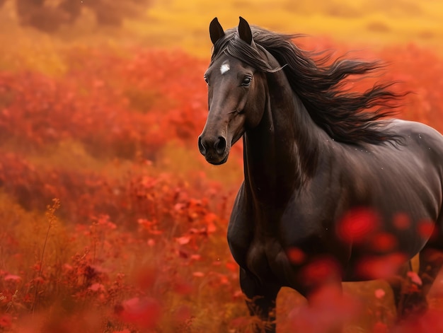 Beautiful black horse runs