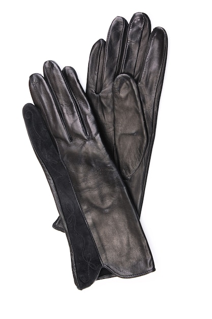 Beautiful black leather women's gloves on white