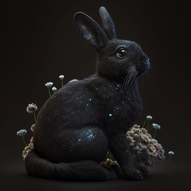 A beautiful black rabbit color with glowing star