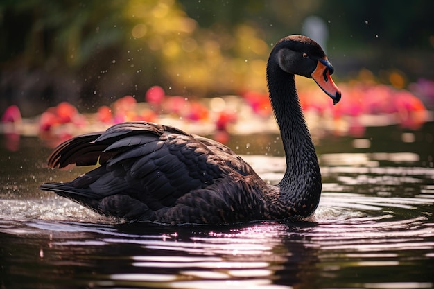 Beautiful black swan in a summer lake