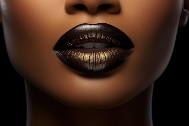 Beautiful black woman black colour lips closeup black skin radiating timeless elegance and sophistication