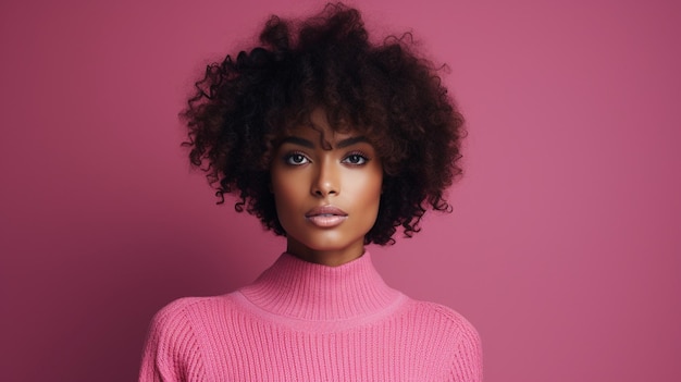 Photo beautiful black woman in blue wool sweater