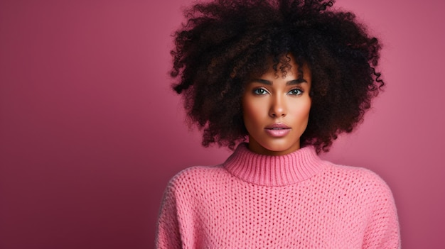 Beautiful black woman in blue wool sweater