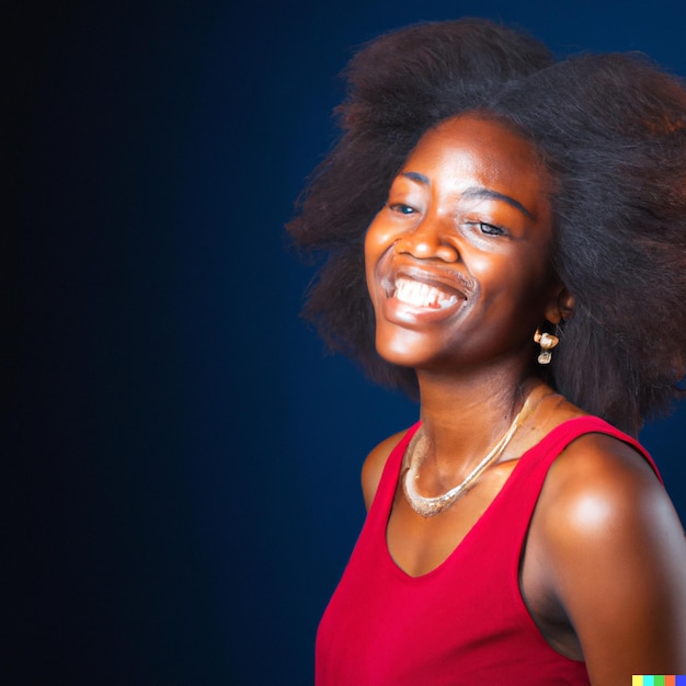 Beautiful black woman smiling happily