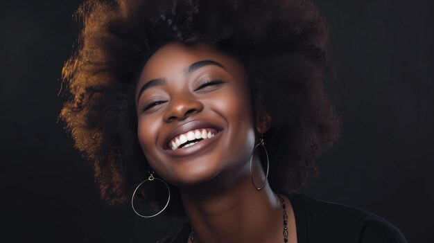 beautiful black woman smiling and having in studio shot