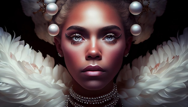 大粒の真珠の中に現れる美しい黒人女性 ジェネレート・アイ