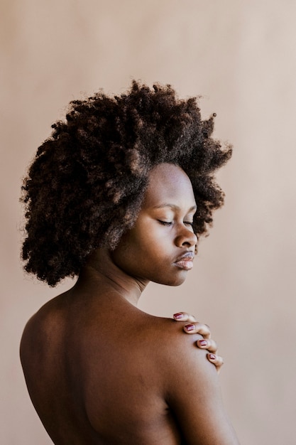 Beautiful black woman with afro hair  social template