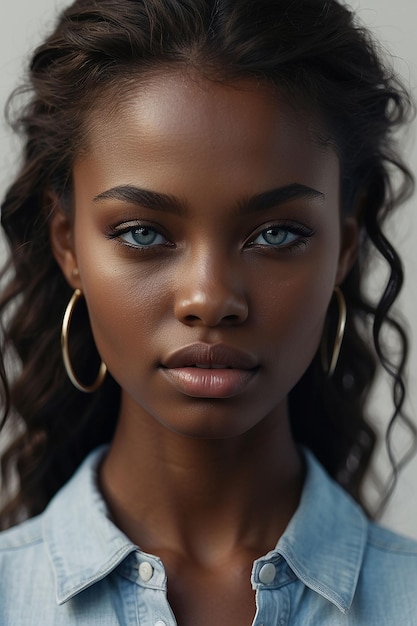 Photo beautiful black woman with colorful eyes