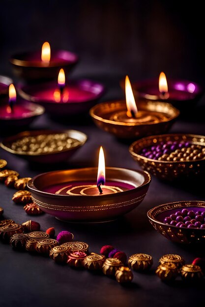 Beautiful blank diwali lamps and backgrounds lit during celebration