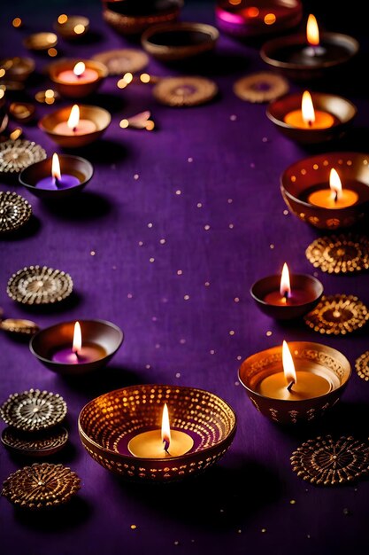 Beautiful blank diwali lamps and backgrounds lit during celebration