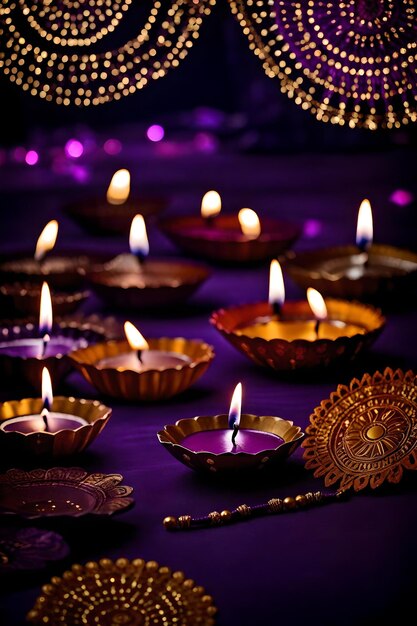 Beautiful blank diwali lamps and backgrounds lit during celebration