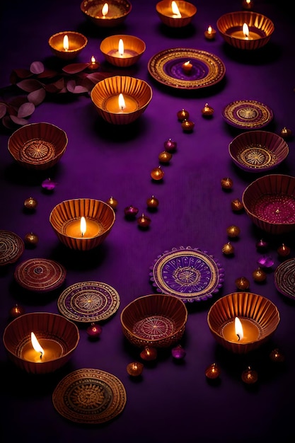 Beautiful blank diwali lamps and backgrounds lit during celebration