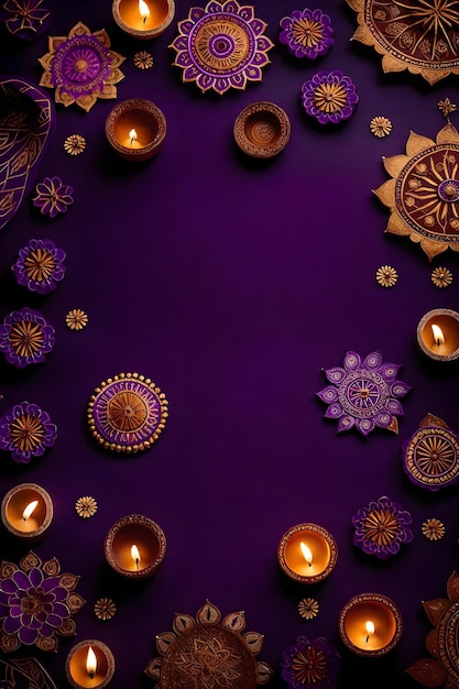 Beautiful blank diwali lamps and backgrounds lit during celebration