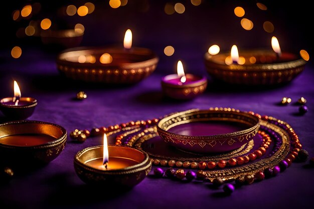 Beautiful blank diwali lamps and backgrounds lit during celebration