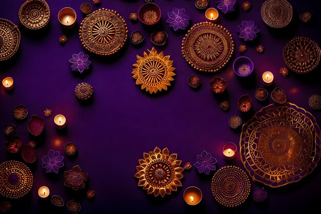 Beautiful blank diwali lamps and backgrounds lit during celebration