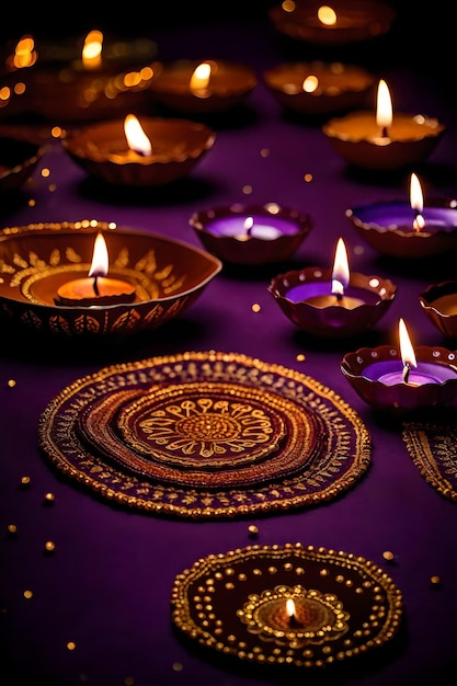 Beautiful blank diwali lamps and backgrounds lit during celebration