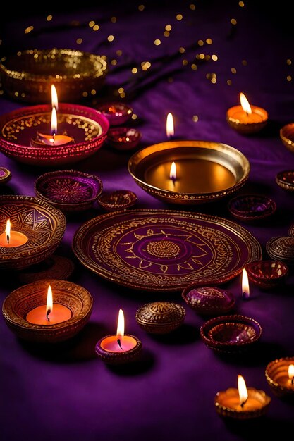 Beautiful blank diwali lamps and backgrounds lit during celebration