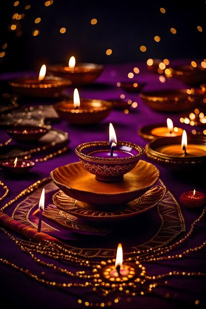 Beautiful blank diwali lamps and backgrounds lit during celebration