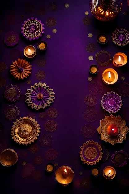 Beautiful blank diwali lamps and backgrounds lit during celebration