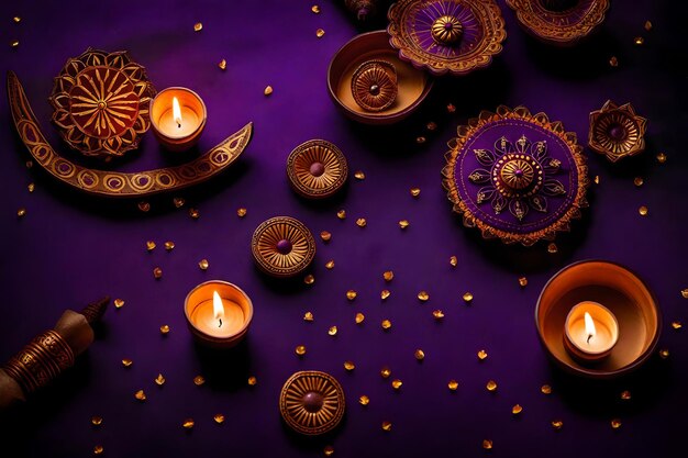 Beautiful blank diwali lamps and backgrounds lit during celebration