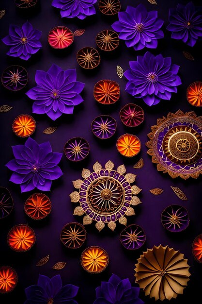 Beautiful blank diwali lamps and backgrounds lit during celebration